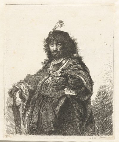 Self-Portrait (?) with Plumed Cap and Lowered Sabre by Constantino Cumano