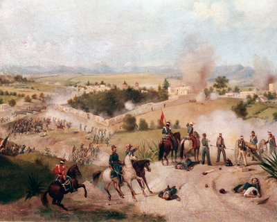 American-Mexican War: view of the Battle of Molino del Rey on 08/09/1847 (detail) by Constantino Escalante