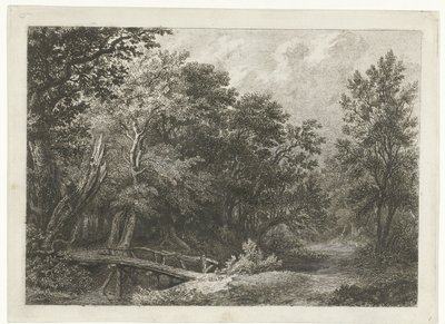 Forest Scene with Wooden Bridge by Constantinus Cornelis Huysmans