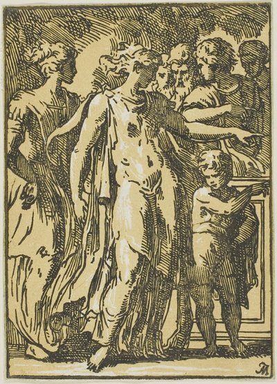 A Woman, a Child, and Figures around a Pedestal by Conte Antonio Maria Zanetti the Elder