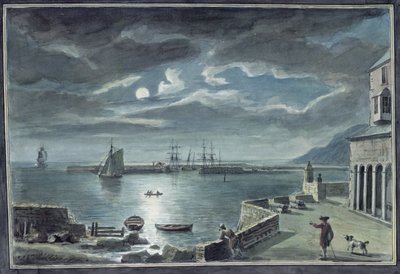 The Harbour and the Cobb, Lyme Regis, Dorset, by Moonlight by Copplestone Warre Bamfylde