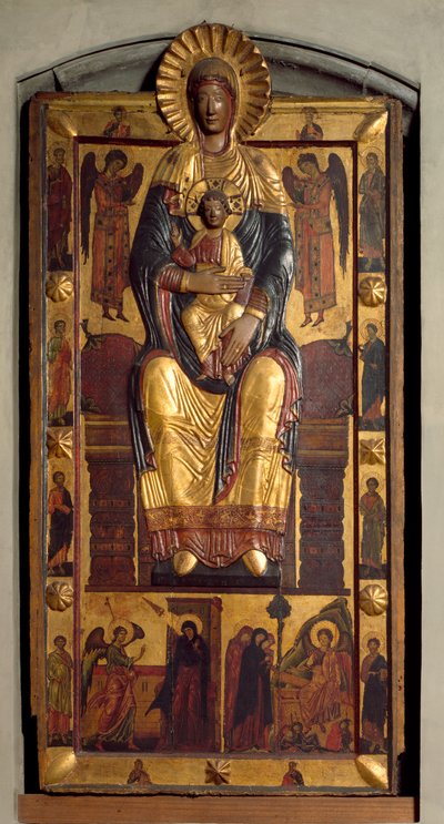 Virgin on the Throne with the Child, Two Angels, the Apostles. The Annunciation and the Holy Women at the Sepulchre by Coppo di Marcovaldo (attr.to)