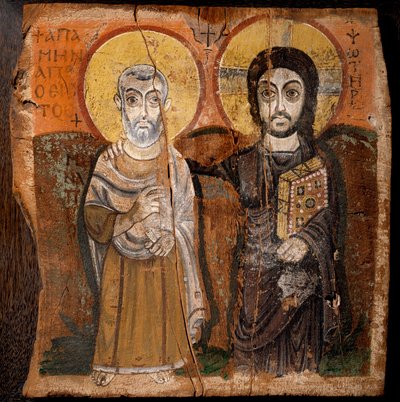 Christ and Abbe Mena. Fragment of paint on wood by Coptic