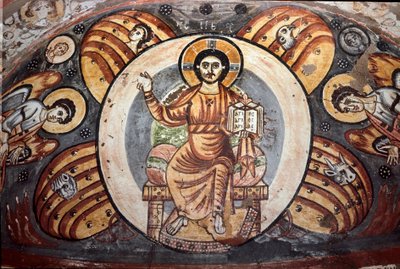 Christ in Majesty. The symbols of the four evangelists. Fresco decorating a niche, 5th-6th century. Cairo, Coptic Museum, Egypt by Coptic Coptic