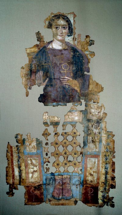Fragment of Painted Linen Shroud Depicting a Young Woman by Coptic Coptic