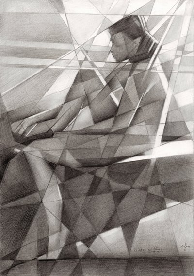 Contemplative Cubist Figure by Corné Akkers