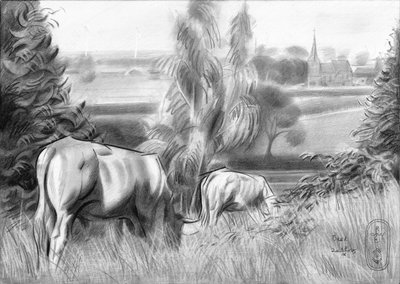 Cows Grazing Rural Scene by Corné Akkers