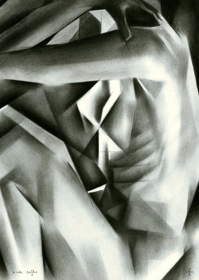 Cubist Charcoal Figure by Corné Akkers