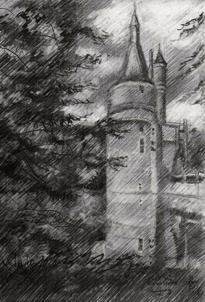 Mysterious Castle Drawing by Corné Akkers