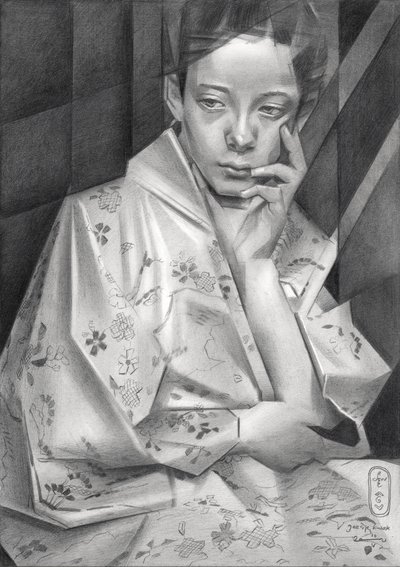 Pensive Kimono Girl by Corné Akkers
