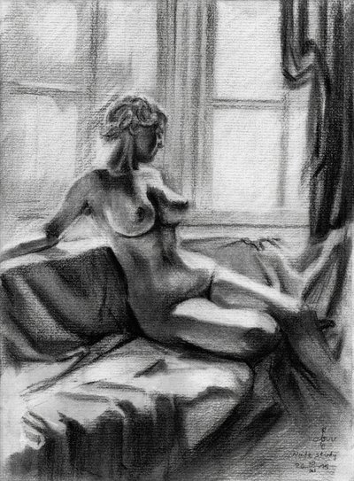 Pensive Nude by Window by Corné Akkers