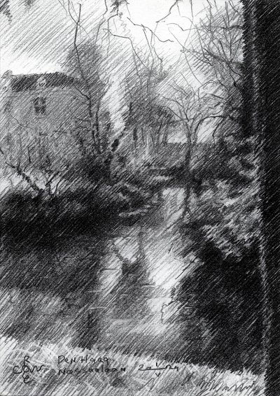 Serene Canal House Sketch by Corné Akkers