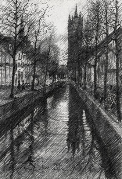Winter City Canal Sketch by Corné Akkers