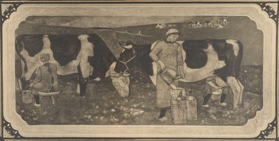 Photoreproduction of Design Drawing with Peasant Women and Cows for Stained Glass Window by Richard Roland Holst by Cornelis Albertus Deul