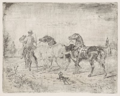 Riders with Horses by Cornelis Albertus Johannes Schermer
