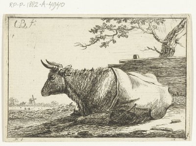 Landscape with a Lying Cow with a Blanket on its Back by Cornelis  Bisschop