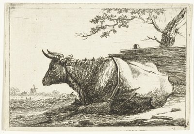 Landscape with Lying Cow with Blanket on Back by Cornelis  Bisschop