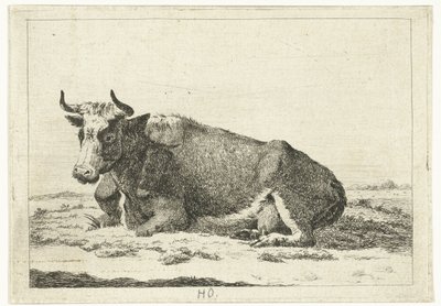 Landscape with Lying Horned Cow (Series: Cows) by Cornelis  Bisschop
