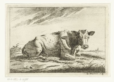 Landscape with Lying Cow without Horns by Cornelis  Bisschop
