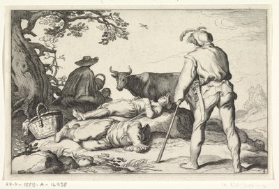 Herdsmen, Four Pastoral Scenes (series title) by Cornelis Bloemaert (II) (possibly)