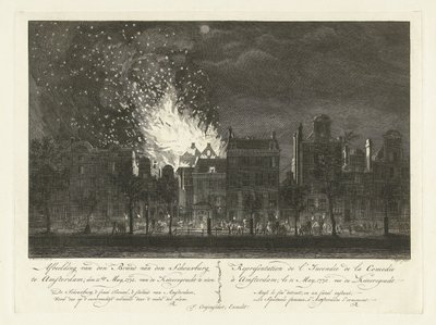 Fire in the Amsterdam Theatre Seen from the Other Side of the Keizersgracht, 1772 by Cornelis Bogerts