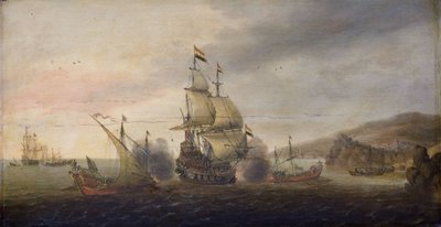 Naval Battle between Dutch Men-of-War and Spanish Galleys by Cornelis Bol