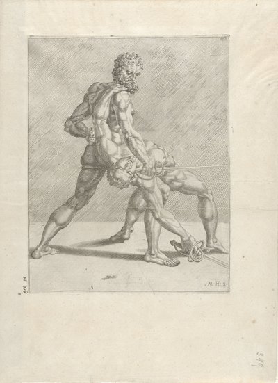 Two Swordsmen, Swordsmen (series title) by Cornelis Bos (possibly)