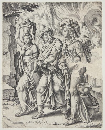 Lot and His Daughters Leaving the Burning Sodom by Cornelis Bos