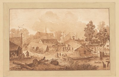 Village Scene with Pond by Cornelis Brouwer