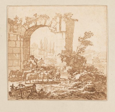 Herd of Goats by a Gate by Cornelis Brouwer