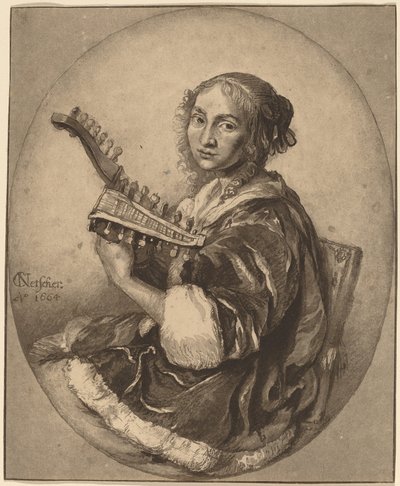 Lady with Double-Headed Lute by Cornelis Brouwer