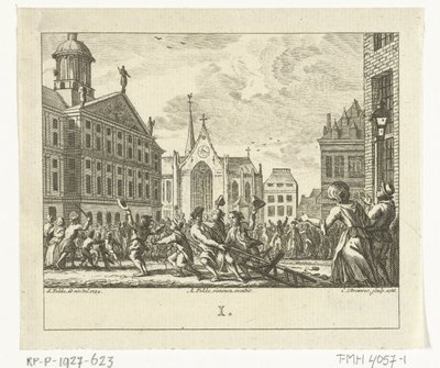 Uprising at the Funeral of Daniël Raap on the Dam in Amsterdam in 1754 by Cornelis Brouwer