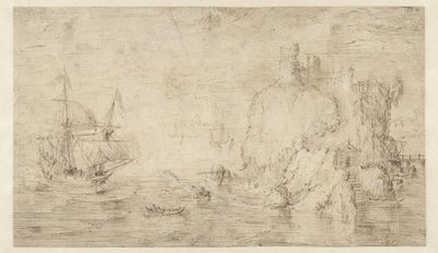 Seascape with a Ship near an Island by Cornelis Claesz van Wieringen (attributed to)