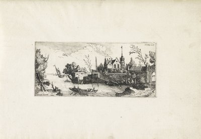 River Landscape with a Rowboat (series title) by Cornelis Claesz van Wieringen (possibly)