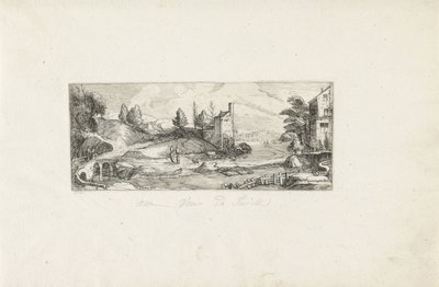River Landscape with Two Women on a Bridge (Landscapes) by Cornelis Claesz van Wieringen (possibly)