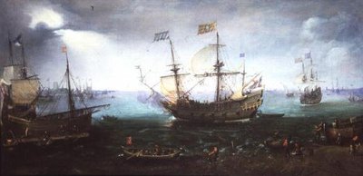 Three Master Firing a Salute on the Maas at Dordrecht by Cornelis Claesz  van Wieringen