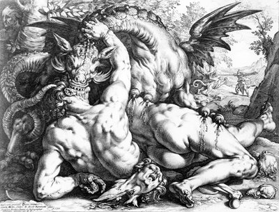Dragon Devouring the Companions of Cadmus, Engraved by Hendrik Goltzius, 1588 by Cornelis Cornelisz van Haarlem