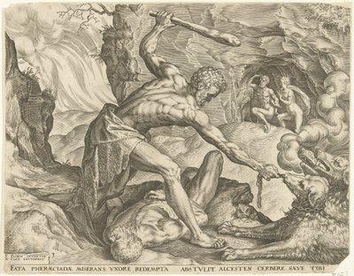 Hercules Dragging Cerberus from Hell by Cornelis Cort