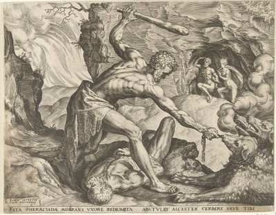 Hercules Dragging Cerberus from Hell by Cornelis Cort