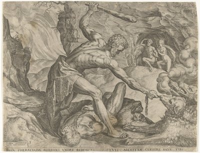 Hercules Drags Cerberus from Hell by Cornelis Cort
