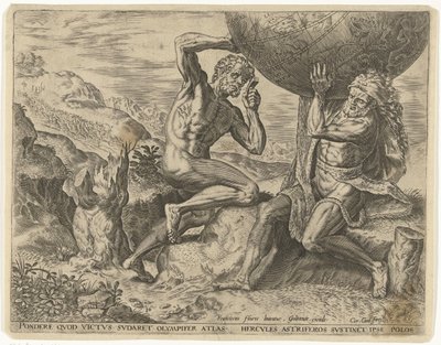 Hercules Bears the Globe for Atlas (Works of Hercules) by Cornelis Cort