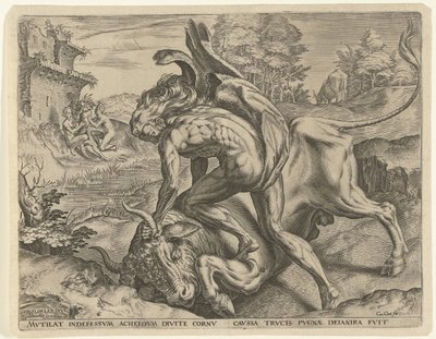 Hercules Wrestling with Achelous by Cornelis Cort