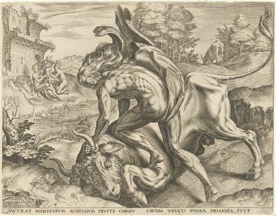 Hercules Wrestling with Achelous by Cornelis Cort