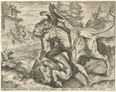 Hercules Wrestling with Achelous by Cornelis Cort