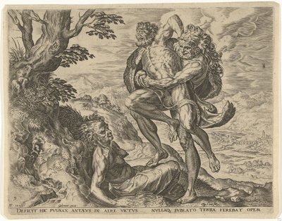 Hercules Wrestling with Antaeus (Works of Hercules) by Cornelis Cort