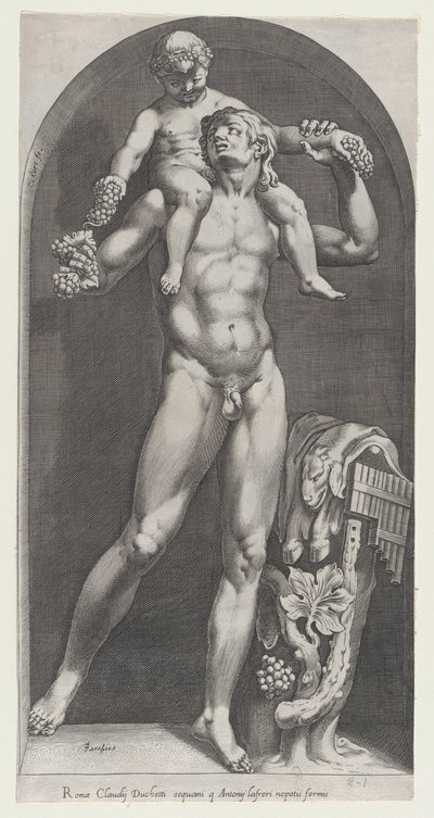 Speculum Romanae Magnificentiae: Bacchus on the Shoulders of a Satyr by Cornelis Cort