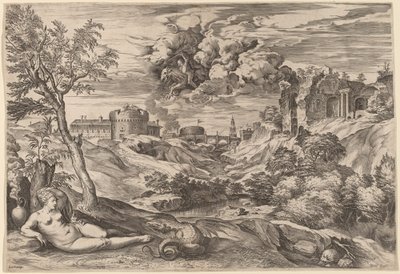 Landscape with Roger Liberating Angelica by Cornelis Cort after Titian