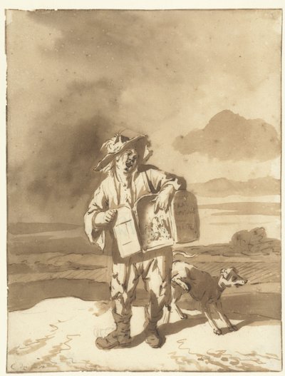A Young Man with a Peepshow and a Dog by Cornelis Dusart