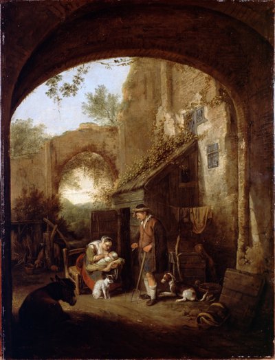 Figures in the Courtyard of an Old Building by Cornelis Dusart