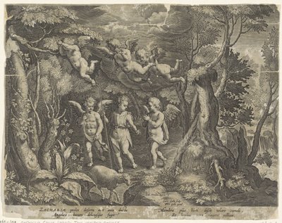 John the Baptist Accompanied by Angels as He Enters the Desert The Life of John the Baptist (series title) by Cornelis Galle (I)